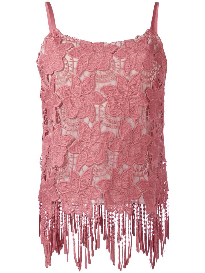 Alice+olivia - Floral Embroidered Fringed Hem Top - Women - Polyester/spandex/elastane - 8, Women's, Pink/purple, Polyester/spandex/elastane