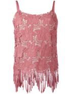 Alice+olivia - Floral Embroidered Fringed Hem Top - Women - Polyester/spandex/elastane - 8, Women's, Pink/purple, Polyester/spandex/elastane