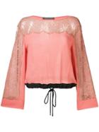 Alberta Ferretti Lace Inserts Drawstring Blouse - Pink & Purple
