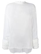 Cédric Charlier Gathered Cuffs Sheer Blouse, Women's, Size: 42, White, Silk/polyamide/acetate