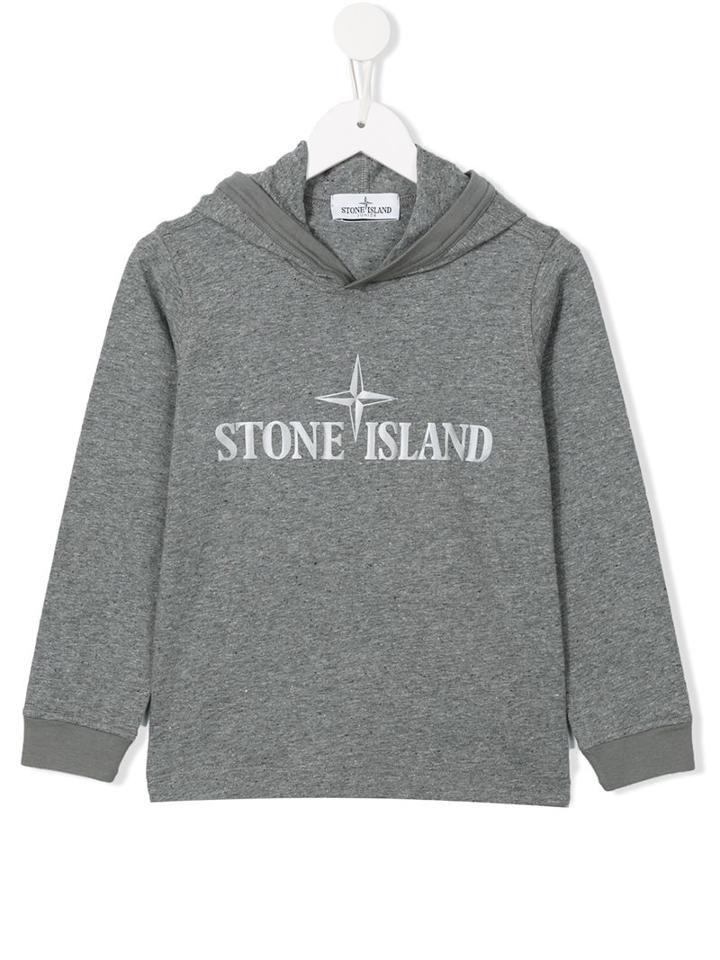 Stone Island Kids Logo Print Hoodie, Boy's, Size: 10 Yrs, Grey