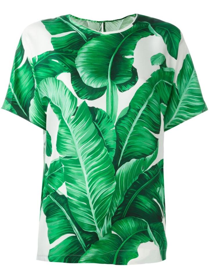 Dolce & Gabbana Banana Leaf Print Blouse, Women's, Size: 38, Green, Silk