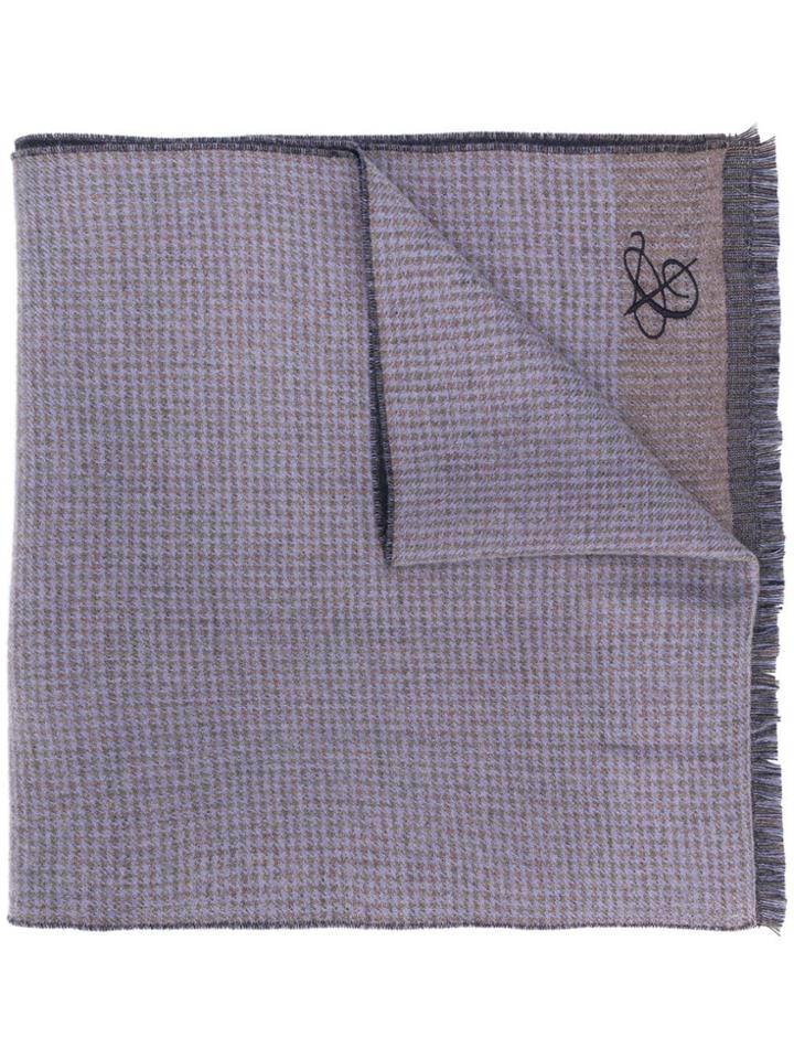 Canali Check Patterned Scarf - Blue