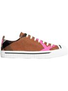 Burberry Canvas Check And Leather Sneakers - Brown