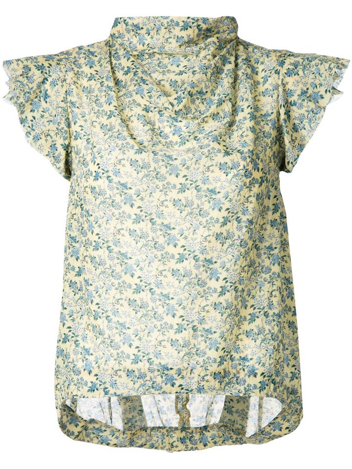 08sircus Floral Print Top, Women's, Size: 36, Yellow/orange, Cotton/cupro