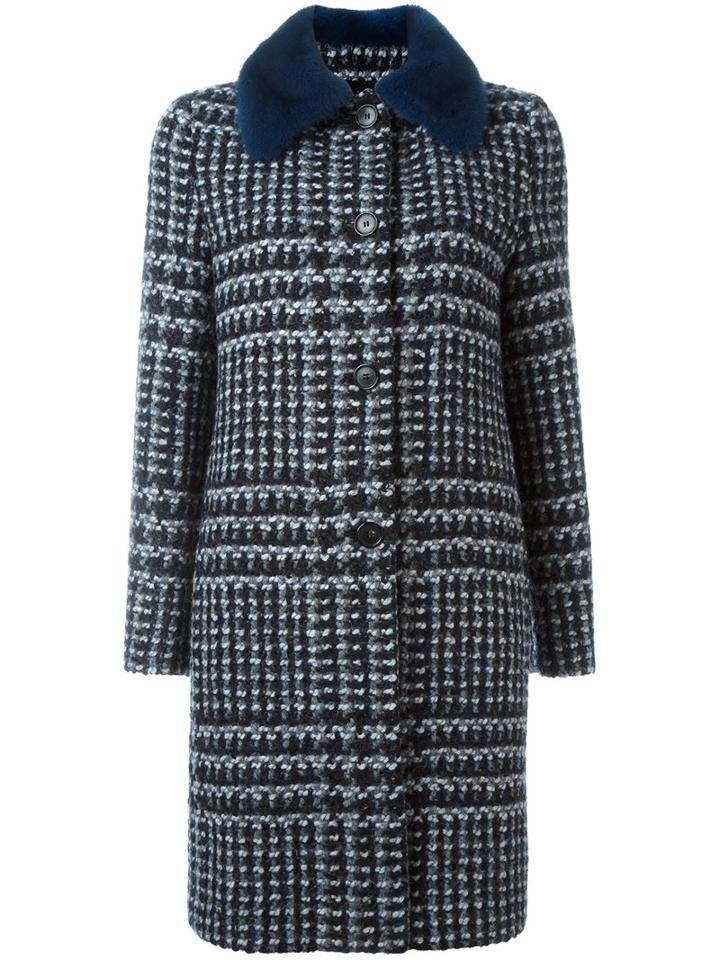 Ermanno Scervino Collar Detail Coat, Women's, Size: 40, Grey, Mink Fur/polyamide/polyester/alpaca