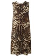 Dolce & Gabbana Bengal Cat Print Dress, Women's, Size: 46, Brown, Wool/silk/spandex/elastane