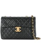 Chanel Vintage Jumbo Xl Quilted Cc Double Chain Shoulder Bag - Black
