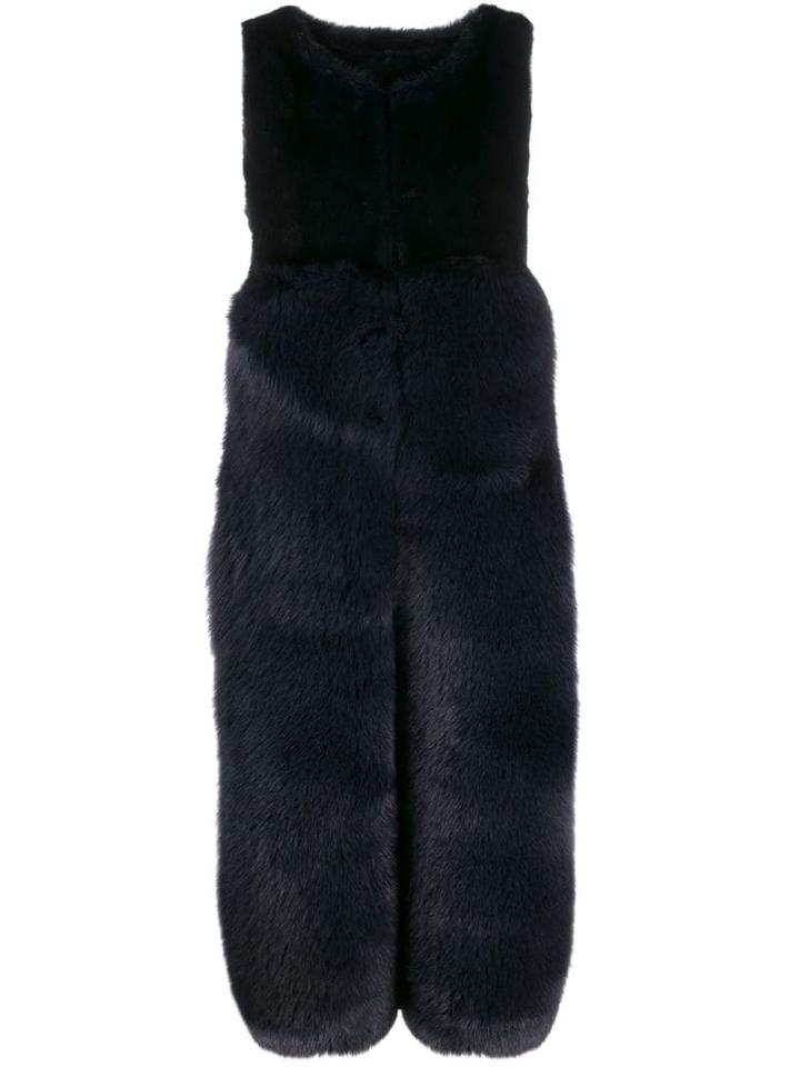 Blancha Faux Fur Long Gilet - Blue