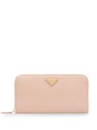Prada Saffiano Leather Logo Plaque Wallet - Pink