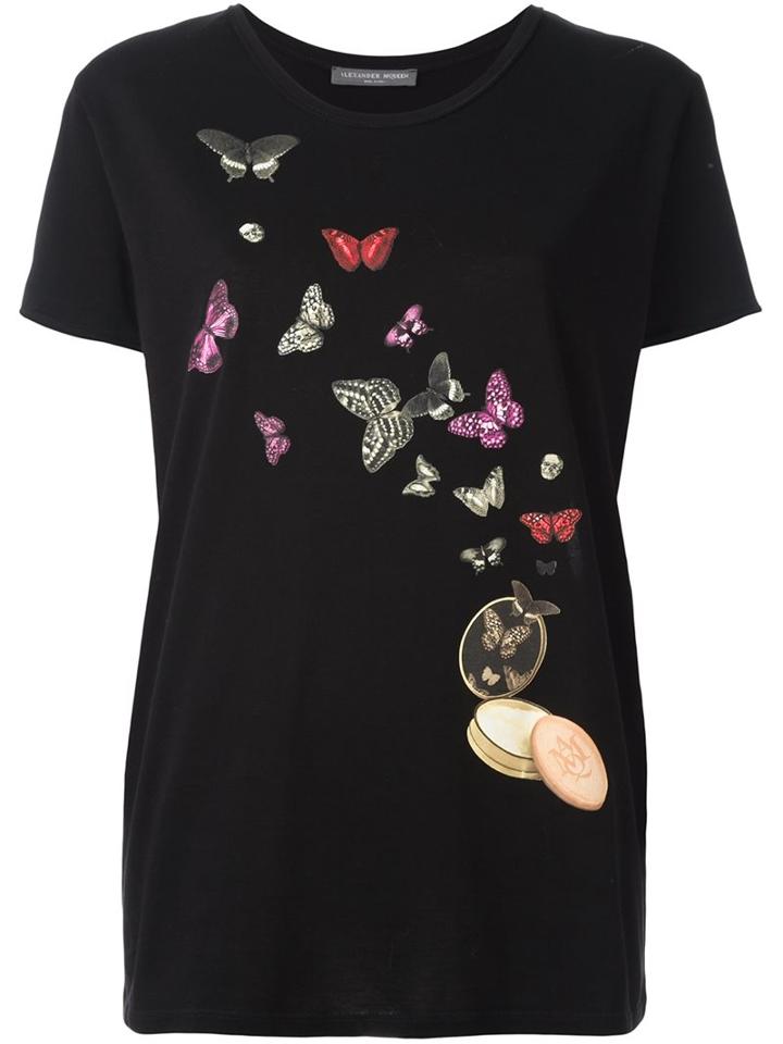 Alexander Mcqueen Butterfly And Moth Print T-shirt, Women's, Size: 40, Black, Cotton