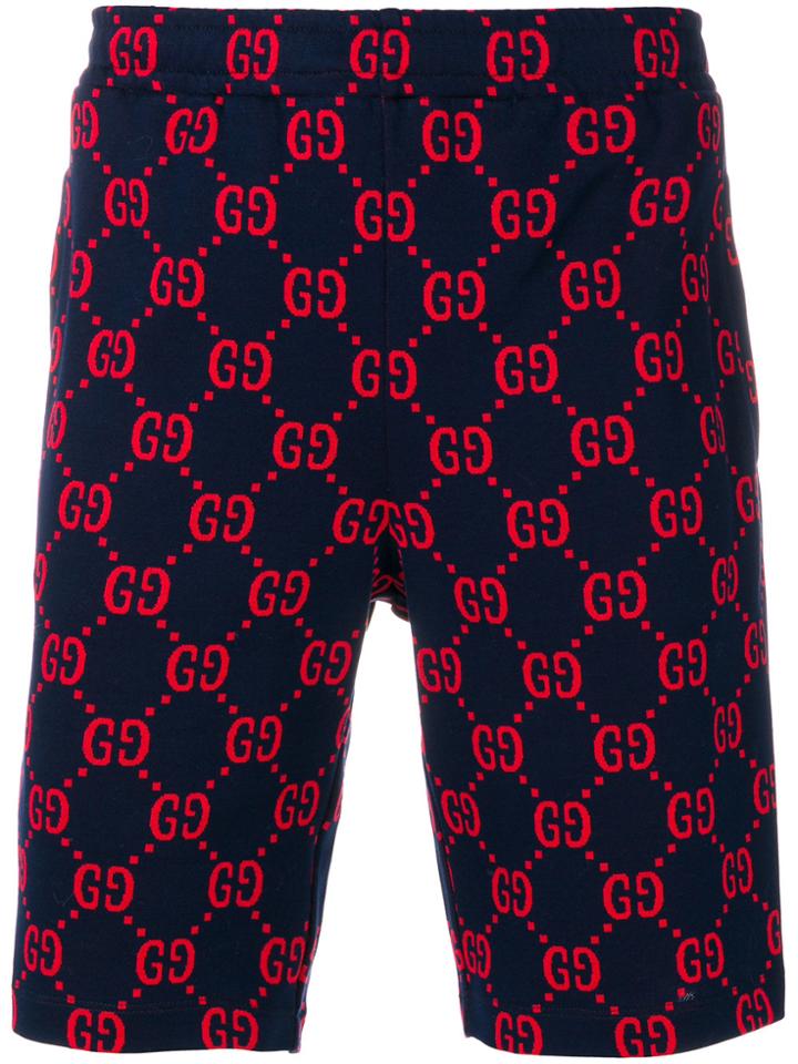 Gucci Gg Print Jogger Shorts - Blue