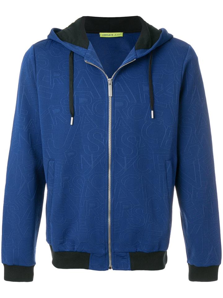 Versace Jeans Logo Printed Hooded Jacket - Blue