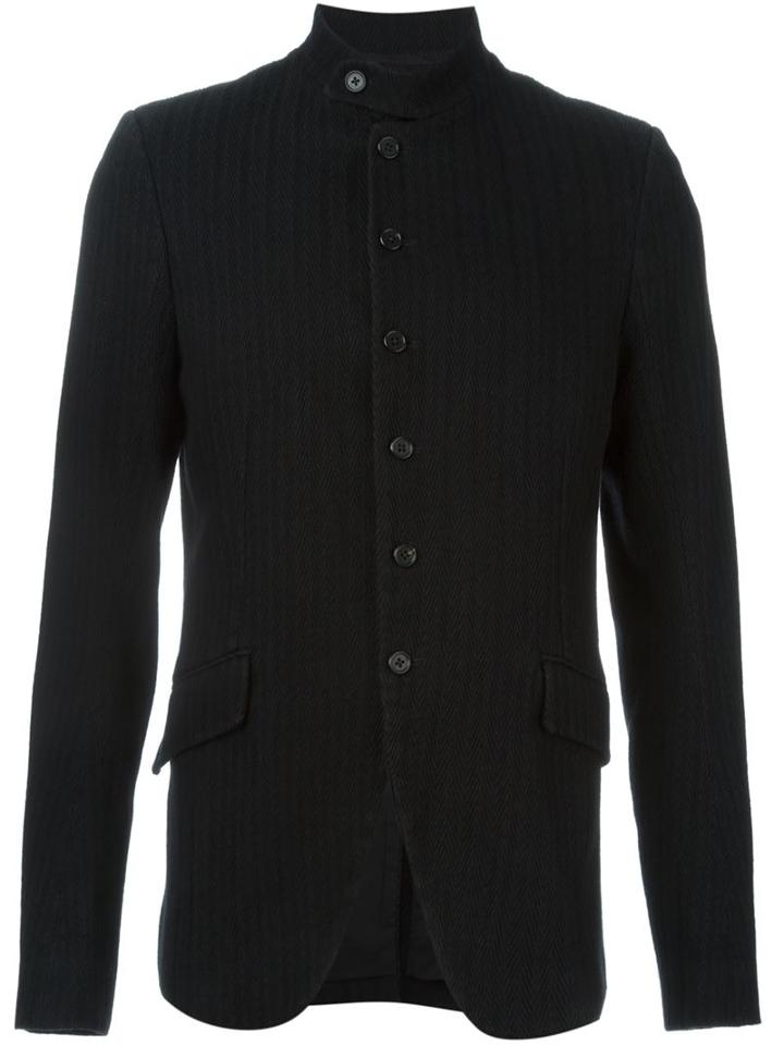 Ann Demeulemeester Band Collar Buttoned Jacket, Men's, Size: M, Black, Cotton/rayon