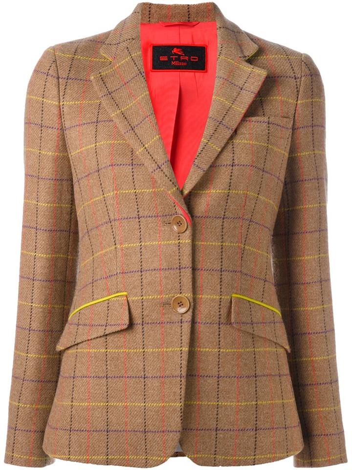 Etro Tattersall Plaid Blazer, Women's, Size: 46, Brown, Acetate/viscose/wool