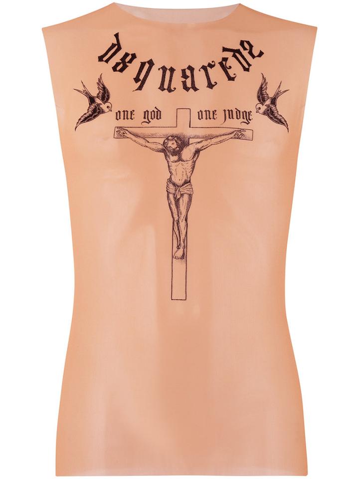 Dsquared2 Underwear - Tattoo Cross Print Tank Top - Men - Polyamide/spandex/elastane - M, Nude/neutrals, Polyamide/spandex/elastane