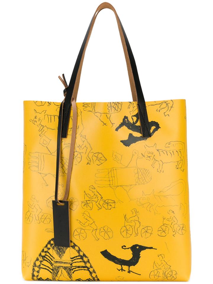 Marni Doodle Print Shopper Tote - Yellow & Orange