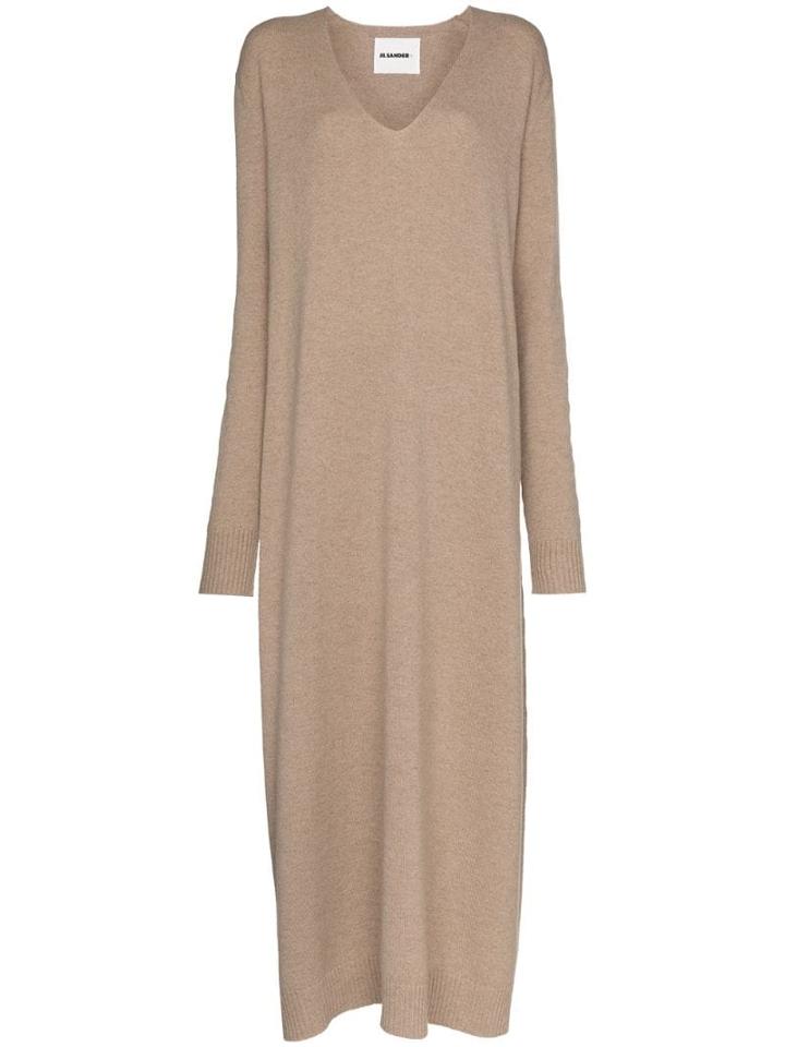 Jil Sander V-neck Maxi Jumper Dress - Neutrals