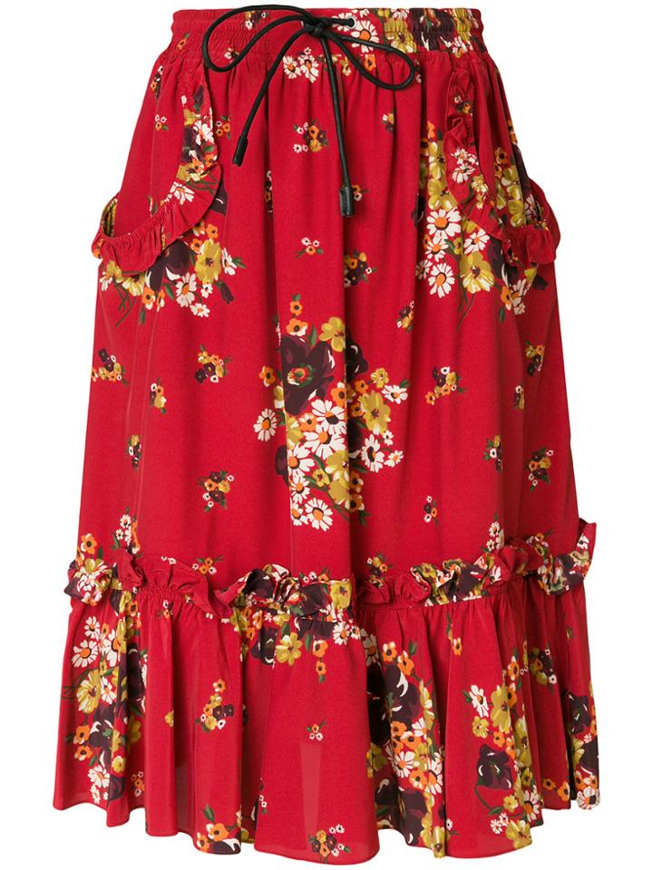 Jonathan Simkhai Ruffled Midi Skirt - Red