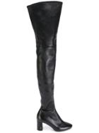 Saint Laurent Almond Toe Thigh High Boots - Black