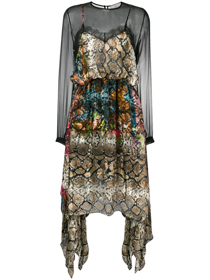 Preen By Thornton Bregazzi Snake Print Sheer Dress - Black
