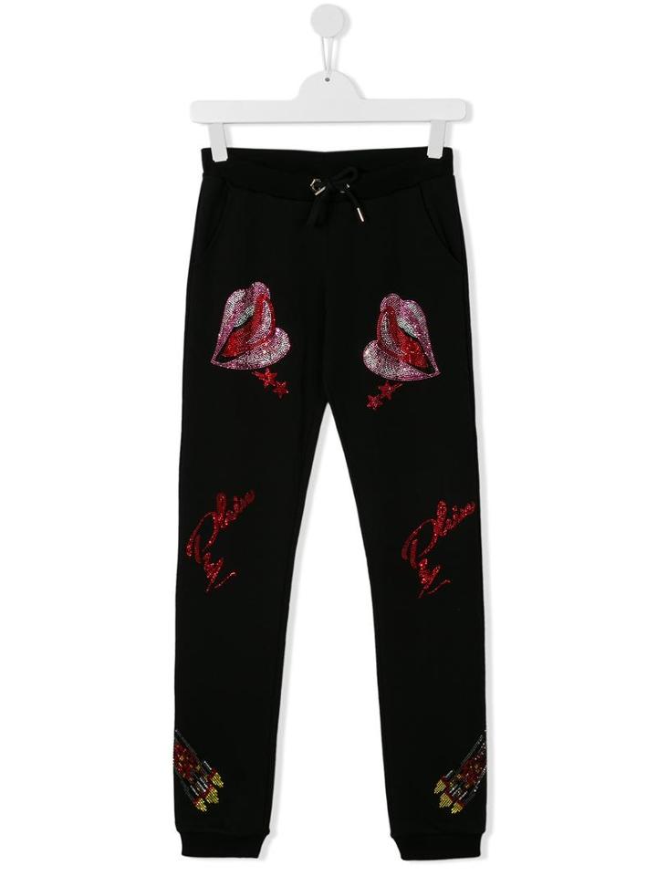 Philipp Plein Kids Kiss Me Now Track Pants, Girl's, Size: 14 Yrs, Black