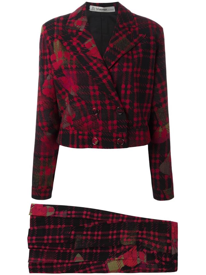 Jean Louis Scherrer Vintage Tartan Skirt Suit - Red