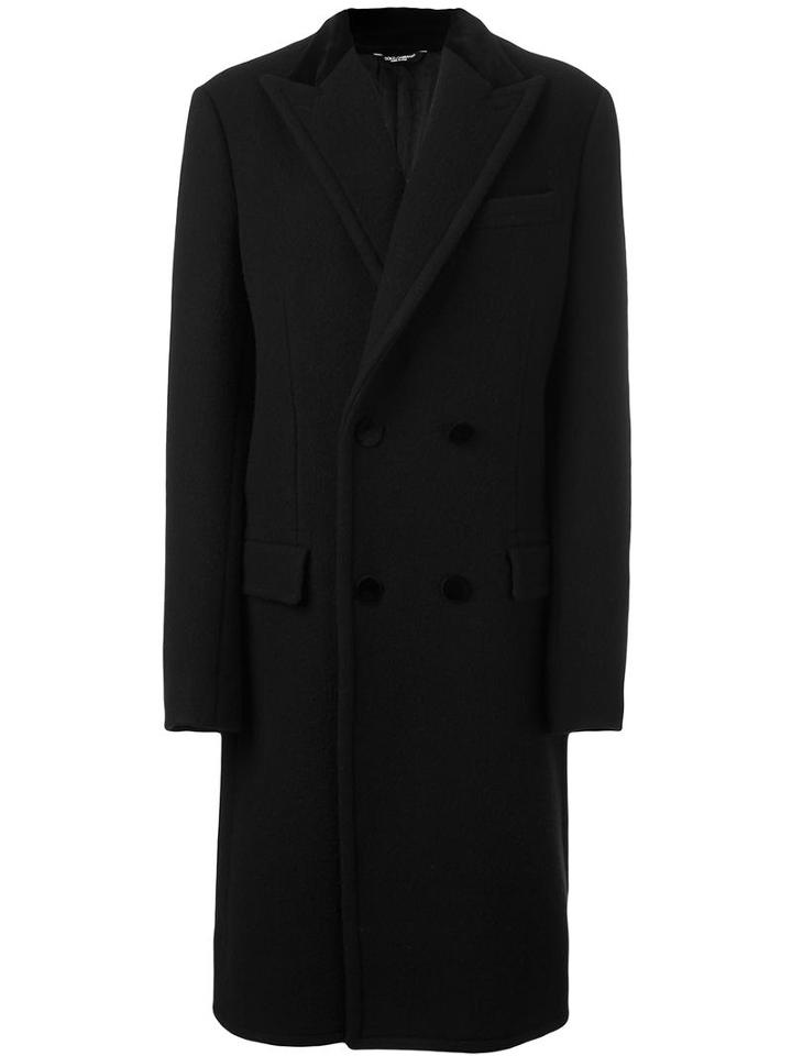 Dolce & Gabbana Double Breasted Coat, Men's, Size: 48, Black, Cotton/cupro/viscose/wool