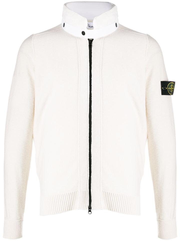 Stone Island High Neck Zipped Cardigan - White