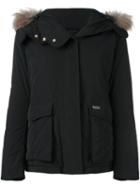 Woolrich Short Military Hooded Jacket, Women's, Size: Medium, Black, Feather Down/polyamide/racoon Fur