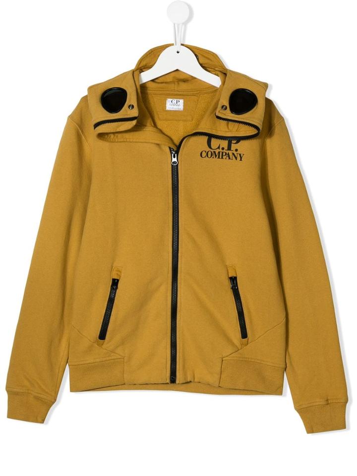 Cp Company Kids Teen Logo Print Zipped Hoodie - Yellow & Orange