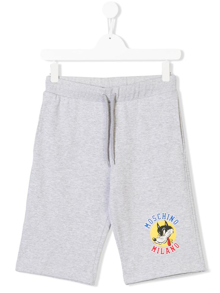 Moschino Kids Logo Wolf Print Shorts - Grey