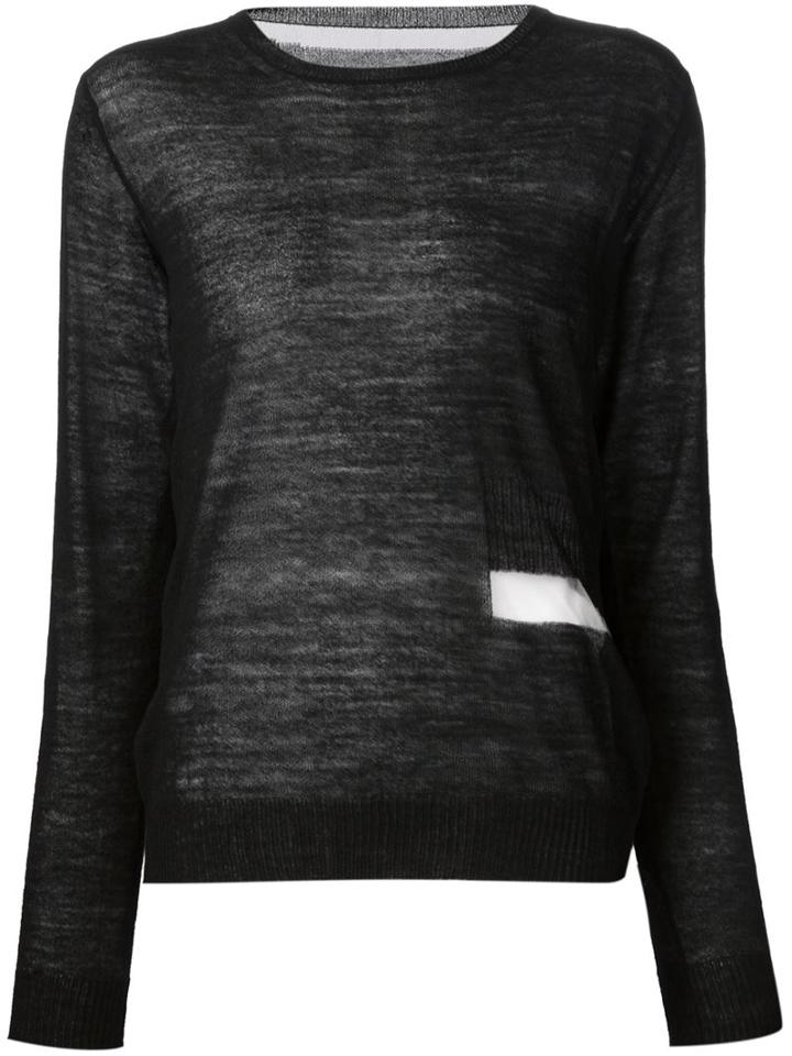 Yohji Yamamoto Contrast Mesh Detail Sweater, Women's, Size: 2, Black, Nylon/wool