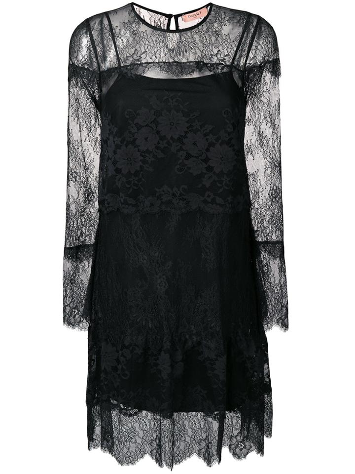 Twin-set Lace Shift Dress - Black
