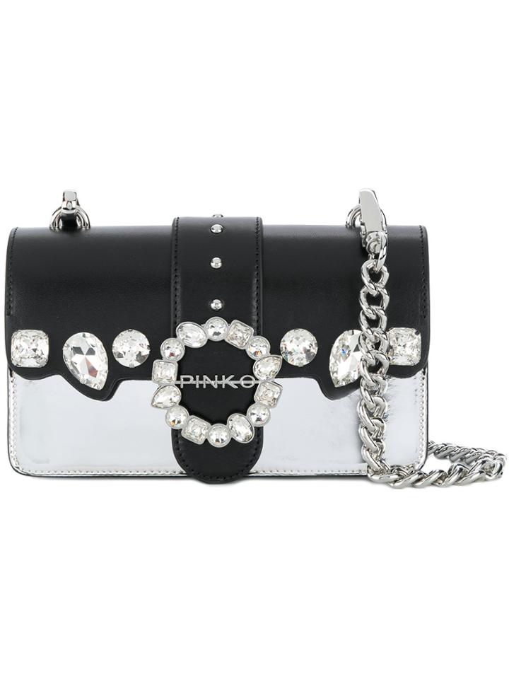 Pinko Crystal Embellished Shoulder Bag - Black