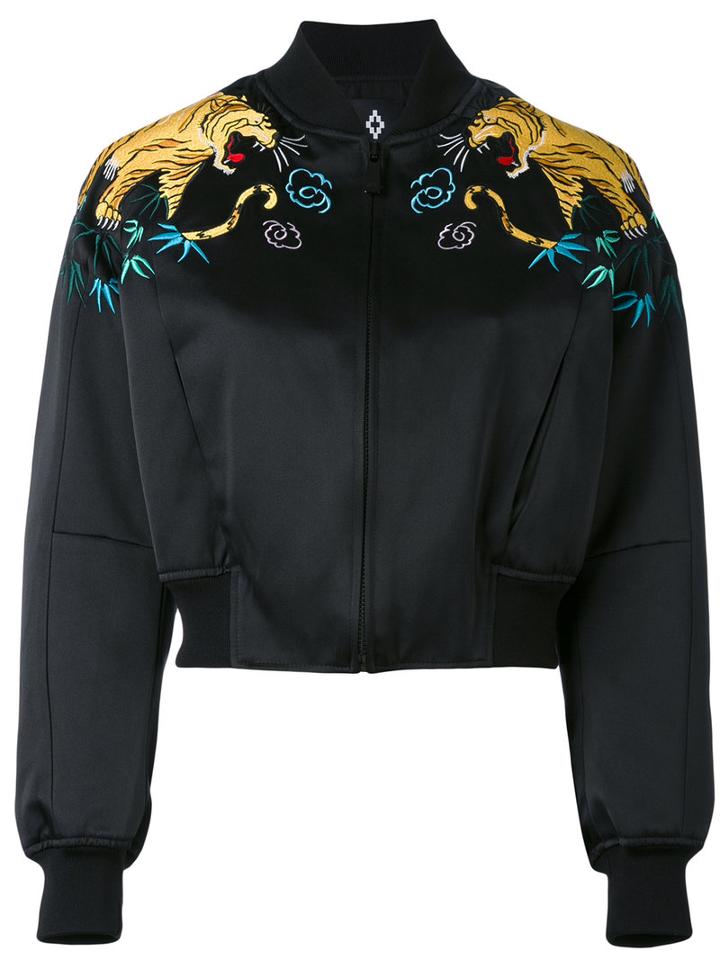 Marcelo Burlon County Of Milan - Tiger Embroidered Bomber Jacket - Women - Polyamide/polyester/viscose - M, Black, Polyamide/polyester/viscose