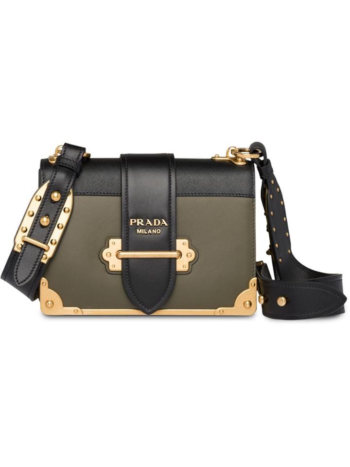 Prada Cahier Leather Shoulder Bag - Green
