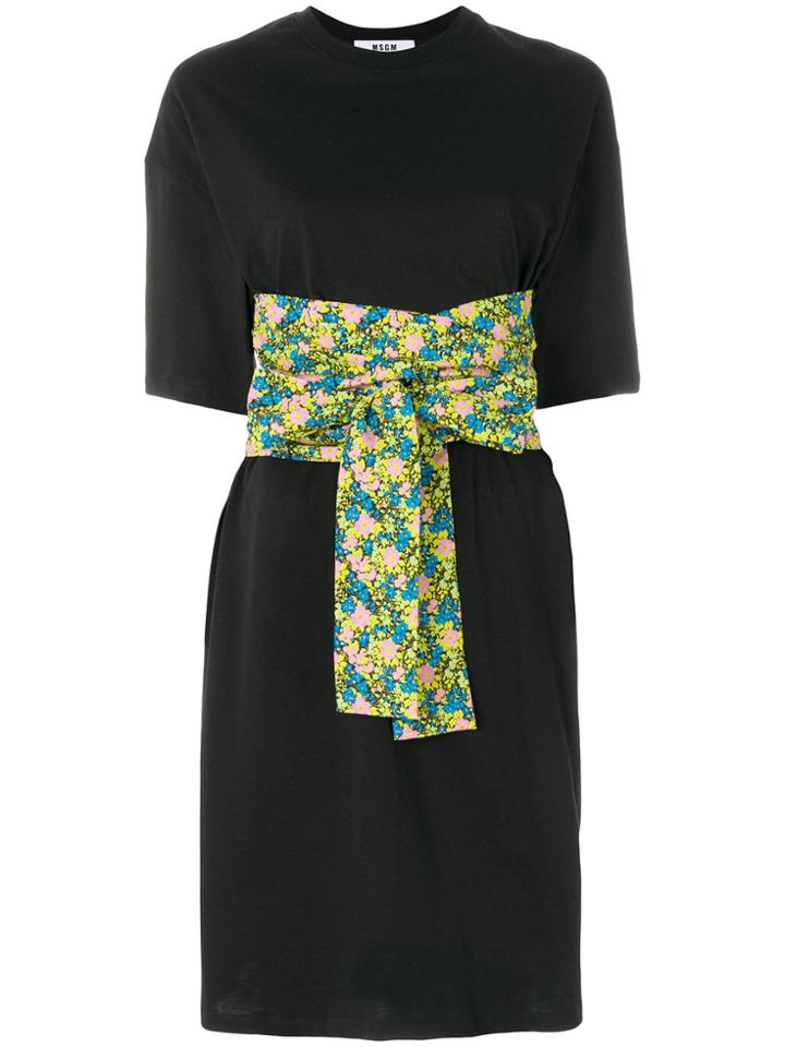 Msgm Floral Detail T-shirt Dress - Black