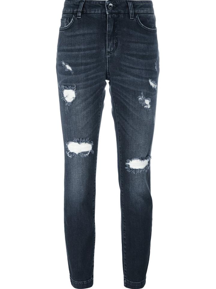 Dolce & Gabbana Distressed Jeans, Women's, Size: 42, Grey, Cotton/spandex/elastane/zamak/calf Leather