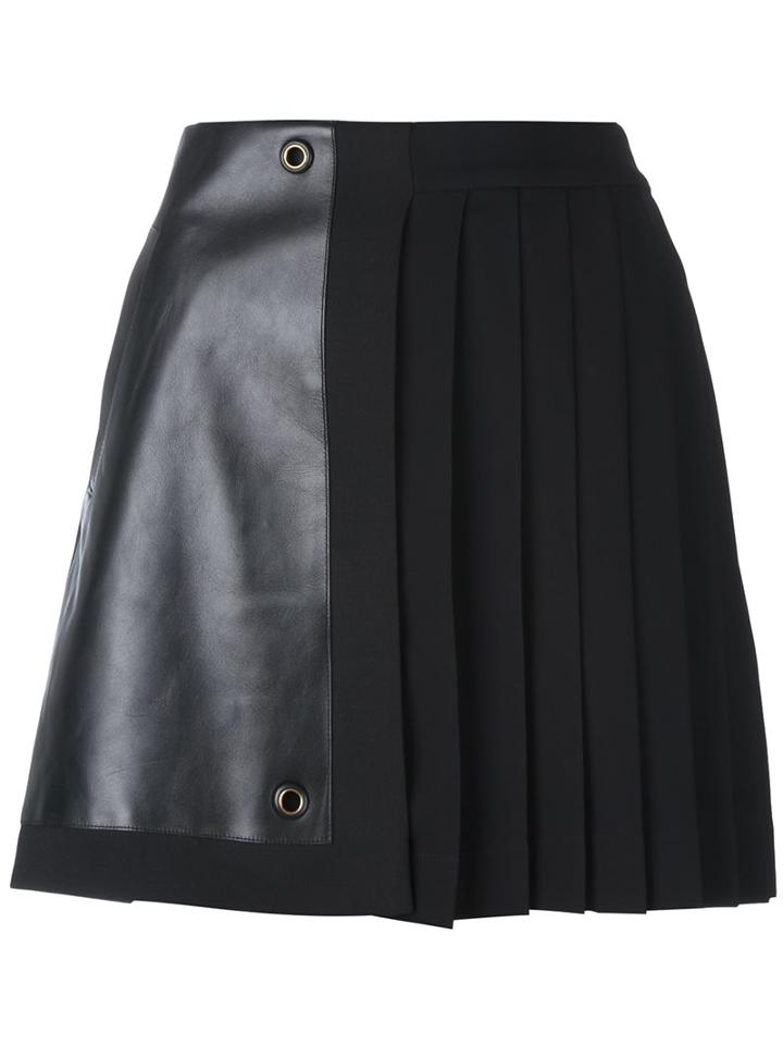 Versace Pleated Mini Skirt, Women's, Size: 42, Black, Silk/calf Leather/nylon/wool