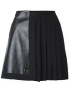 Versace Pleated Mini Skirt, Women's, Size: 42, Black, Silk/calf Leather/nylon/wool