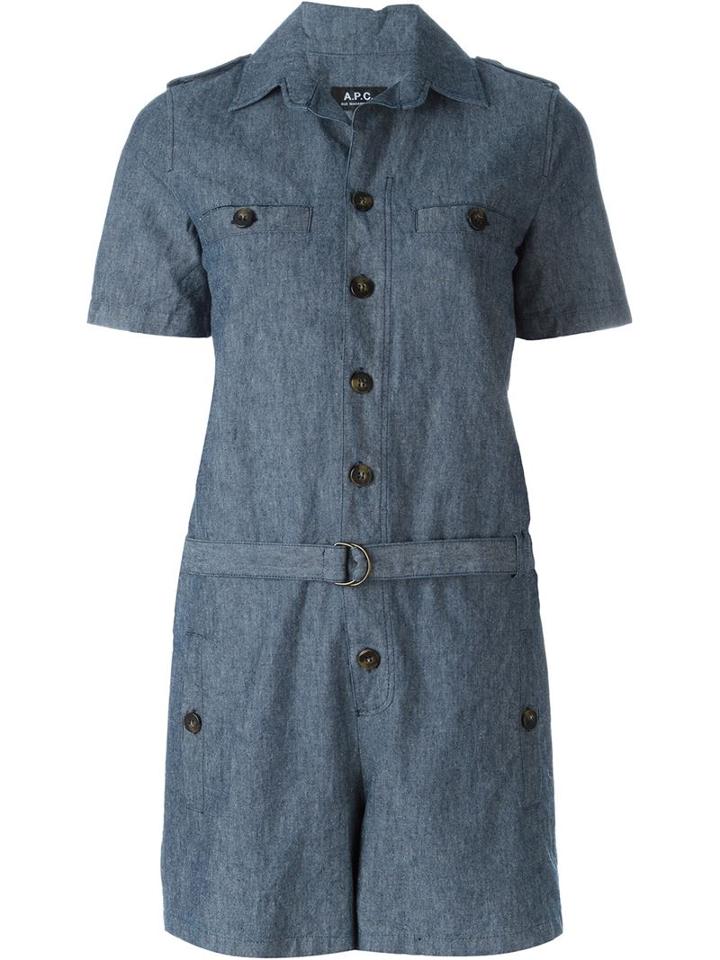 A.p.c. Belted Playsuit, Women's, Size: 36, Blue, Cotton/linen/flax