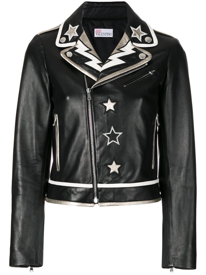 Red Valentino Patched Stars Biker Jacket - Black
