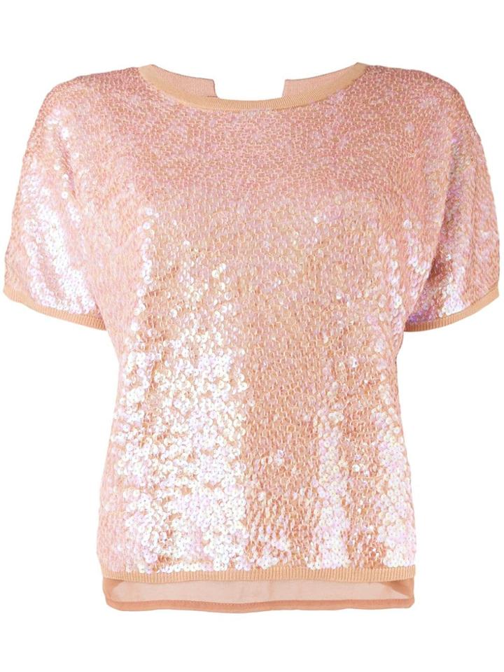 Semicouture Sequinned Tie Back Top - Pink & Purple