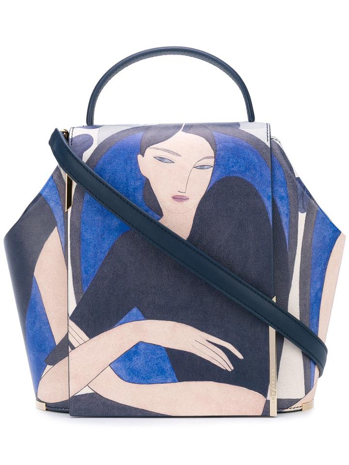 Onesixone - Woman Print Tote - Women - Leather - One Size, Blue, Leather