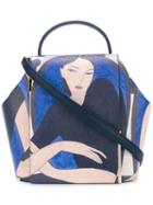 Onesixone - Woman Print Tote - Women - Leather - One Size, Blue, Leather