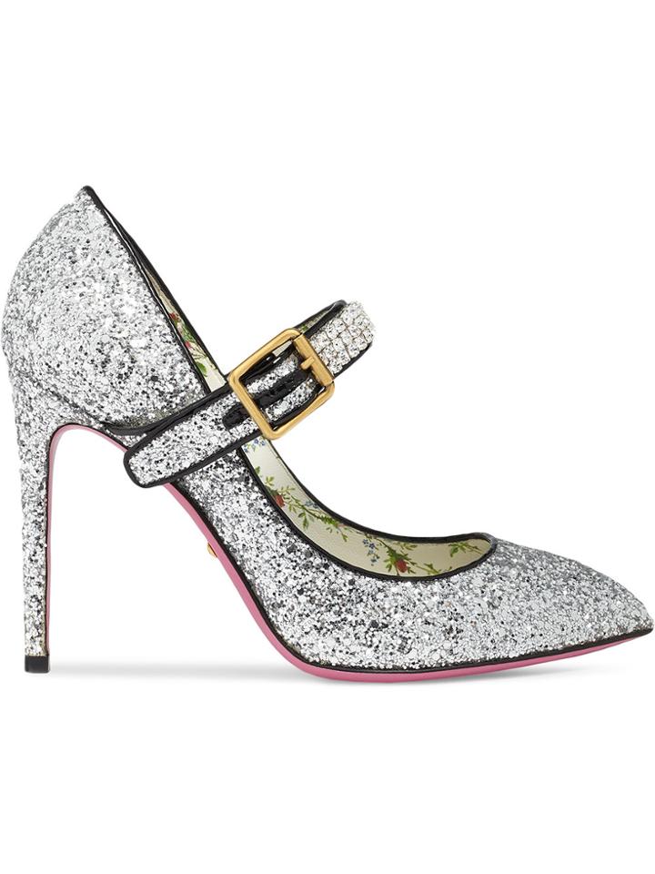 Gucci Glitter Pump With Crystals - Metallic