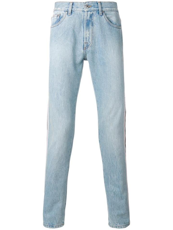 Msgm Contrast Stripe Jeans, Men's, Size: 54, Blue, Cotton/polyester