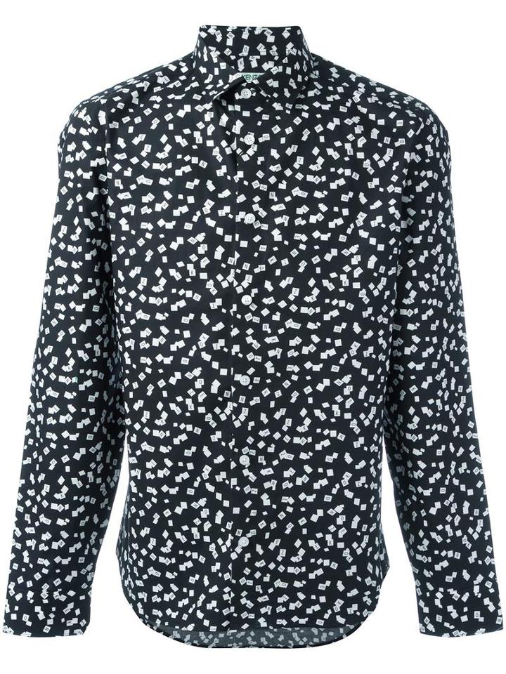 Kenzo Post-it Slim-fit Shirt, Men's, Size: 41, Black, Cotton