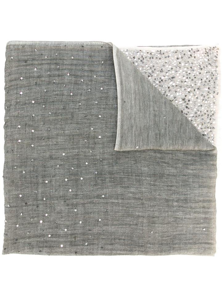 Hemisphere Sequins Trim Scarf, Women's, Grey, Linen/flax/wool